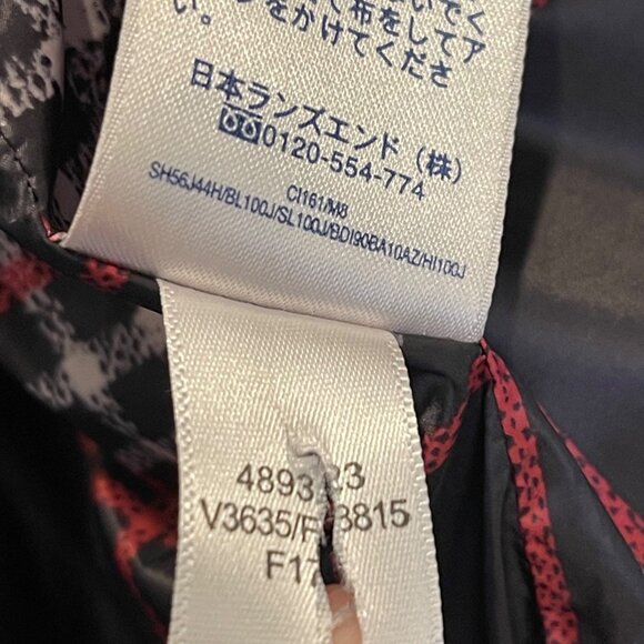NWOT Lands End Black Hooded Puffer Jacket S (6-8) Red Plaid Lined Interior & Fro - Picture 6 of 8